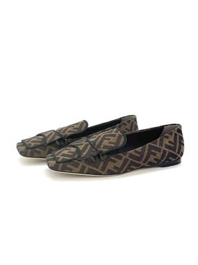 Fendi Jacquard Ffreedom Square Toe FF Zucca Logo Ballet Flats Loafers 36.5